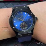 Perfect Replica XL Factory Hublot Classic Fusion Blue Satin Tourbillon Dial 43mm Watch